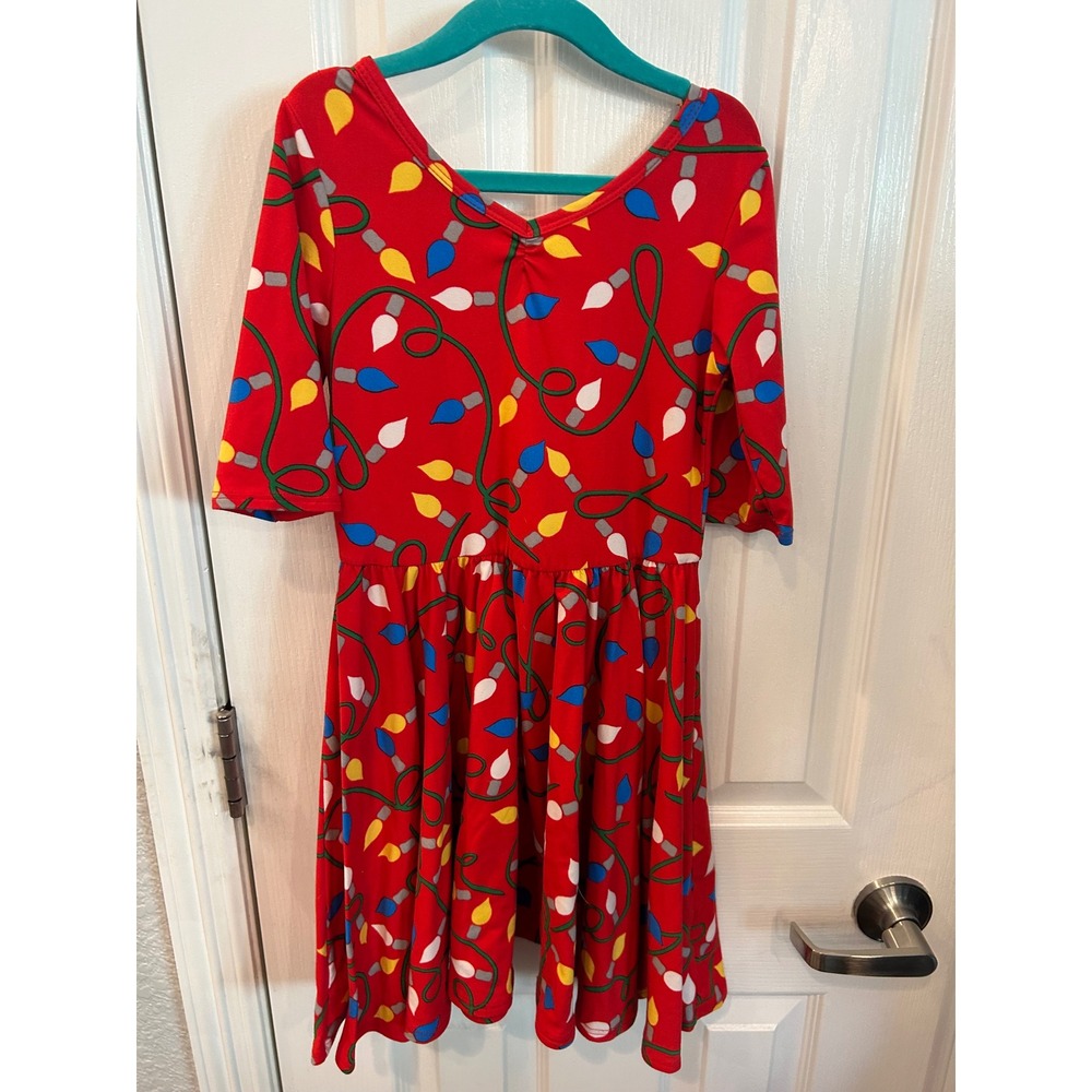 DotDotSmile Dress Red Christmas Light Print Crisscross Back Holiday Twirl Dress